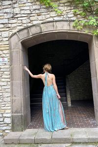 2023 vente chaude de haute qualité élégant Boho cravate teinture rayonne robe pour les femmes longue dos nu Maxi motif floral respirant - Product Image 6