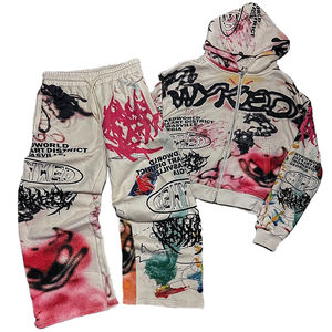 Sudaderas con capucha y pantalones de chándal informales transpirables personalizados para hombre, conjunto de chándal liso de punto de contraste, chándal deportivo de algodón - Product Image 5