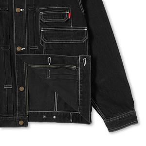 Veste en jean personnalisée Flyingkick Enterprises bleu délavé 2025 avec surpiqûres contrastées pour homme, lavage vintage noir, style urbain, hiver - Product Image 5