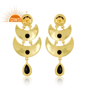 Sterling Silver 18K Gold Plated Natural <b>Black</b> Onyx Gemstone <b>Dangle</b> <b>Earring</b> Demi Fine Jewelry Manufacturer - Product Image 4