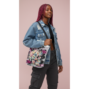 Borsa tote con teschio floreale, grande capacità, resistente, in pelle PU, chiusura con cerniera, ricamo con lettere, colore unico - Product Image 5