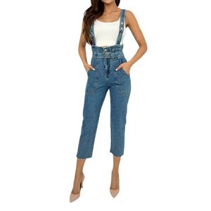 Casual correas escote sólido alta cintura largo sin mangas monos señoras niñas invierno Regular Fit medio lavado pantalón Denim Jeans - Product Image 1