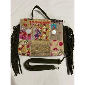 Handmade Girls Casual Satchel Tote <b>Patchwork</b> Leather Handbag Embroidery Decoration Flap Closure Two Straps for Parties Beach Use - Product Image 1