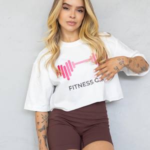 Camiseta con estampado personalizado de patrón sólido para mujer 100% algodón de primera calidad Terry cuello redondo ajuste holgado - Product Image 3