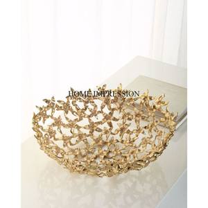 Gold Plated Flowers Designer Made Durable Metal Round Shape Bowl <b>Table</b> Centerpiece & <b>Decoration</b> <b>Accessories</b> Supplies From India - Product Image 1