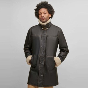 Manteau en cuir doublé de fausse fourrure noire-Veste d'hiver chaude et élégante pour hommes et femmes, parfaite pour les vêtements décontractés et d'extérieur - Product Image 2