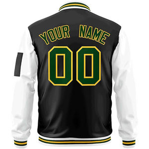 Chaqueta Universitaria Personalizada de Lona Blanca y Negra con Detalles Amarillos, Nombre, Número y Diseño de Equipo Personalizados, Impermeable y Transpirable para Invierno - Product Image 2