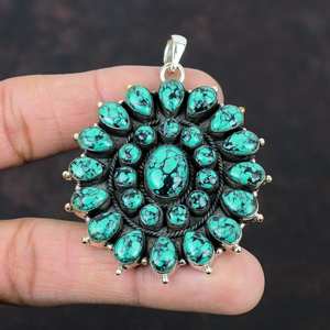 Colgante de piedras preciosas de turquesa tibetana Multi-Stone Navajo Cluster 925 colgante de plata esterlina regalo joyería - Product Image 6