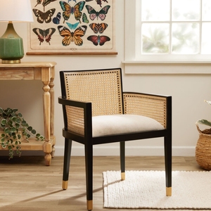 Refined Midcentury Modern Cane Back Wood Dining <b>Chair</b> Polyester Upholstery Home Apartment <b>Restaurant</b> Hotel Interior Project Use - Product Image 6