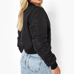 Custom Logo Women's <b>Black</b> Bomber Jacket Wholesale <b>Windbreaker</b> Streetwear Flight Jacket Oversized Varsity Coat Slim Fit Zipper - Product Image 3