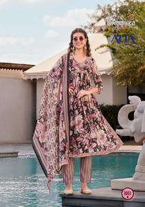 Diwali Collection meilleur tissu vêtements ethniques mousseline Kurti pantalon avec Dupatta avec broderie et dentelle travail approvisionnement en gros - Product Image 4