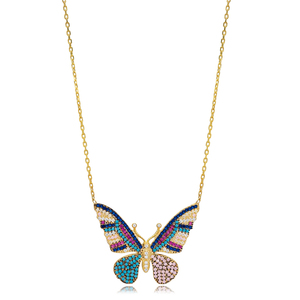 Collar con colgante de mariposa de arcoíris, diseño de Animal, turco, hecho a mano, joyería de plata de ley 925, venta al por mayor - Product Image 3