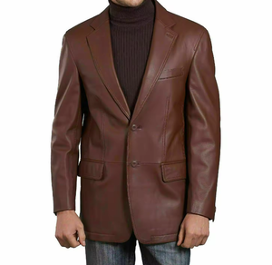 High Quality 100% Genuine Leather British Style Casual <b>Slim</b> <b>Fit</b> <b>Blazer</b> for <b>Men</b> Breathable Lining Pockets Winter Business Jacket - Product Image 1