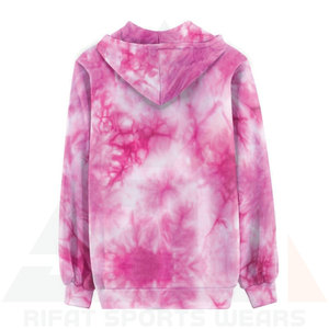 Sudadera con Capucha y Cremallera Delantera con Logotipo, Estilo Tie-Dye en Rosa Suave, Estética Pastel Minimalista, Ropa de Estar Holgada de Algodón Suave - Product Image 2