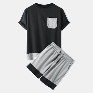 Novedad de verano, conjuntos de pantalones cortos informales para hombre, camiseta de manga corta sólida, pantalones cortos, chándales de 2 piezas, conjuntos cortos de camisa para hombre - Product Image 6
