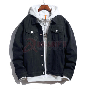 Veste en jean pour homme, coupe slim, style streetwear décontracté, imperméable, respirante, style vintage, coutures bicolores, 100% coton, devant - Product Image 6
