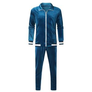 2024 nouveau printemps automne hommes velours survêtement ensemble col montant fermeture éclair sweat + pantalon 100% coton sport costume pour l'hiver - Product Image 4
