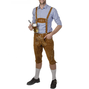 Popular bávaro hombres Lederhosen genuino cuero de vaca gamuza bordado frontal lados bolsillos traseros medio ligero - Product Image 1
