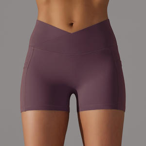 กางเกงขาสั้นเอวสูงสำหรับผู้หญิงสำหรับออกกำลังกายฟิตเนสกางเกงออกกำลังกายเล่นโยคะขอบป้องกันการหมุน - Product Image 3
