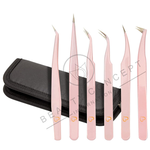 Stainless Steel Light <b>Pink</b> Color 6 Piece <b>Set</b> of Eyelash Tweezers Use for Personal Beauty Care by Beauty Concept International - Product Image 2
