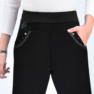 Pantaloni da donna XL a vita alta, elasticizzati, in flanella felpata, traspiranti, eleganti, a gamba dritta, con pizzo, a vita media, effetto stropicciato, comodi e alla moda - Product Image 3