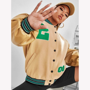 Veste de baseball décontractée pour femme de haute qualité avec manches en cuir véritable, nouveau design imprimé - Product Image 1
