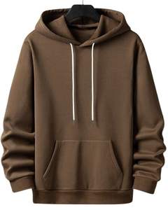 <b>Brown</b> Solid Color Hoodie Unisex Soft <b>Fleece</b> Pullover With Kangaroo Pocket Casual Winter Wear Warm Hooded Sweatshirt Streetwear - Product Image 1