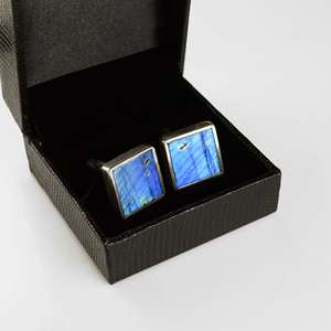 Venta al por mayor de gemelos de plata esterlina 925 hechos a mano de forma redonda labradorita natural patrón de Clip de corbata para regalos de boda para hombres y mujeres - Product Image 5