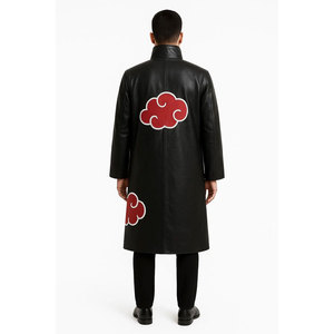 Gabardina de cuero gótico para hombre vampiro Steampunk Cosplay abrigo largo Akatsuki capa Itachi Uchiha negro rojo nube Bata - Product Image 3