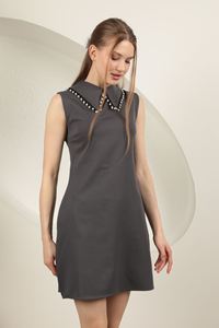 Vestido de Mujer Veraniego de Tela Atlas, con Cintura Natural, Lavable, sin Mangas, Colores Sólidos, en Oferta - Product Image 6