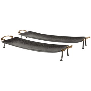 Modern Farmhouse <b>Black</b> Metal Tray with Gold Handles | <b>Decorative</b> Elevated Serving Platter - Product Image 3
