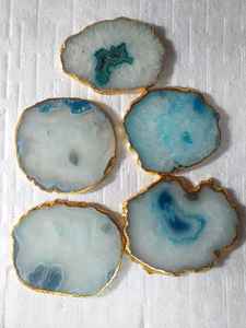 Sous-verres en agate naturelle de qualité supérieure avec bords électroplaqués or et argent, sous-verres de luxe en pierre géode pour la décoration intérieure et les cadeaux - Product Image 2