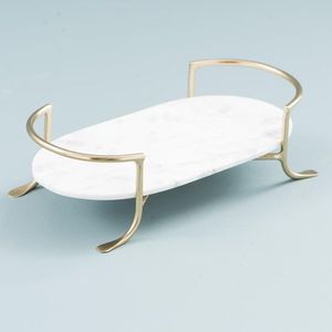 Ovale Moderne De Luxe De Haute Qualité Décor À La Maison Plateau En Marbre Laiton Plaqué Or Poignées Ustensiles De Cuisine Table À Manger Plateau - Product Image 4