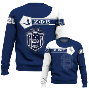 Sudadera con Cuello Redondo Bordada de la Hermandad Zeta Phi Beta 1920 para Mujer, Azul, con Letras Griegas - Product Image 6