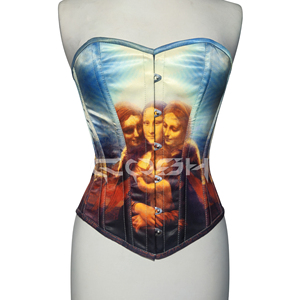 Corset de mode style vintage, surbuste, à baleines en acier, amincissant la taille, imprimé Mona Lisa sublimé - Product Image 1