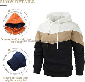 Sweat à capuche personnalisé pour homme avec poche contrastée épaisse, broderie 3 panneaux, en molleton 100% coton pour hommes - Product Image 4