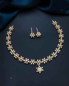 Classy Premium Quality Matte Finish Exclusive AD Stones Look Design <b>Necklace</b> <b>Set</b> With <b>Earrings</b> For Wedding For Women - Product Image 2