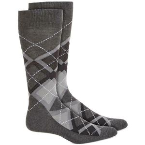 Alfani Men's Dark Gray Argyle Dot Dress <b>Socks</b> Light Weight <b>Polyester</b> Spandex Daily & Sporty Digital Printing Logo Bottom White - Product Image 1