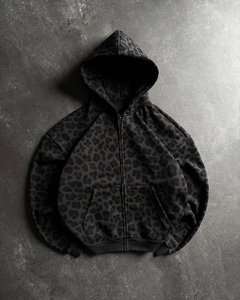 Sudadera con Capucha de Invierno Personalizada para Hombre, Estilo Casual Urbano, con Cremallera, Forro Polar, Algodón, Diseño de Leopardo con Logotipo Impreso - Product Image 2