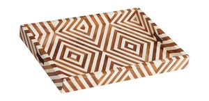 Bandeja Decorativa de Madera con Incrustaciones de Mopa Hecha a Mano, con Patrón Geométrico de Diamantes, Rectangular, para Mesa de Centro o Otomana, con Asas - Product Image 3