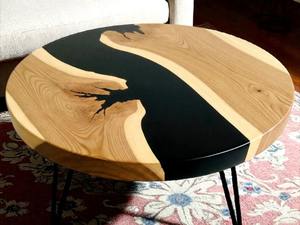 Table à manger en bois d'acacia en résine artisanale moderne de luxe Bleck, table de salon imperméable, table de mariage, table de retraite, table de condoléances, table de Diwali - Product Image 5