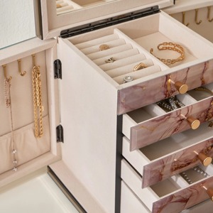 Elegante joyero de diseñador rosa, organizador de almacenamiento de diseñador moderno, Ideal para anillos, collares, pulseras o exhibición de baratijas - Product Image 3