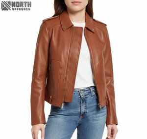 Mesdames coupe-vent femmes à manches longues veste en cuir véritable vente chaude conception unique femmes vestes en cuir pour Street Wear personnalisé - Product Image 2