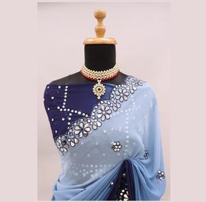 Boutique India Exportación Georgette Tela Seda Bordado Sari Último Sari Exclusivo Étnico Nupcial Bodas Impresionante Aspecto de Moda - Product Image 1