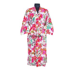 Kimono Vintage de Algodón Kantha para Mujer, Túnica Térmica Transpirable para Playa, Bata de Dormir con Diseño Floral, Ropa de Casa para Otoño - Product Image 2