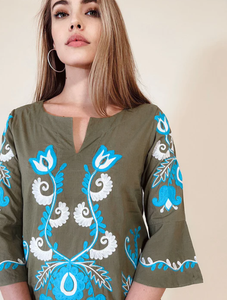 ชุดเดรสใส่ไปงานปาร์ตี้ยาวถึงสามส่วนลายปักความยาวน่องสำหรับผู้หญิง - Product Image 4