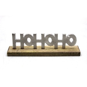 Décoration de Noël en aluminium et bois HOHOHO élégant avec base finition nickel brut pour la décoration de la maison faite à la main - Product Image 1