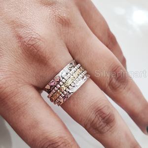 Anneau de méditation Spinner Band Bague de pouce pour femme en argent sterling 925 Fidget Bijoux faits à la main Anxiété de Noël Bague Spinner pour homme - Product Image 5