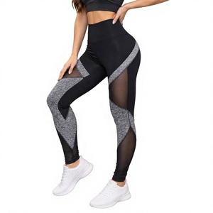 <b>High</b> <b>Waist</b> Breathable Eco-Friendly Yoga <b>Leggings</b> with Sheer Panels and Mesh Cut-Outs Full Length Spandex Polyester Pants - Product Image 1