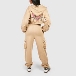 Women's Autumn 2-Piece Workout Sets High Waist Yoga <b>Leggings</b> Long Sleeve <b>Crop</b> Tops 100% Cotton Active Wear Joggers - Product Image 4